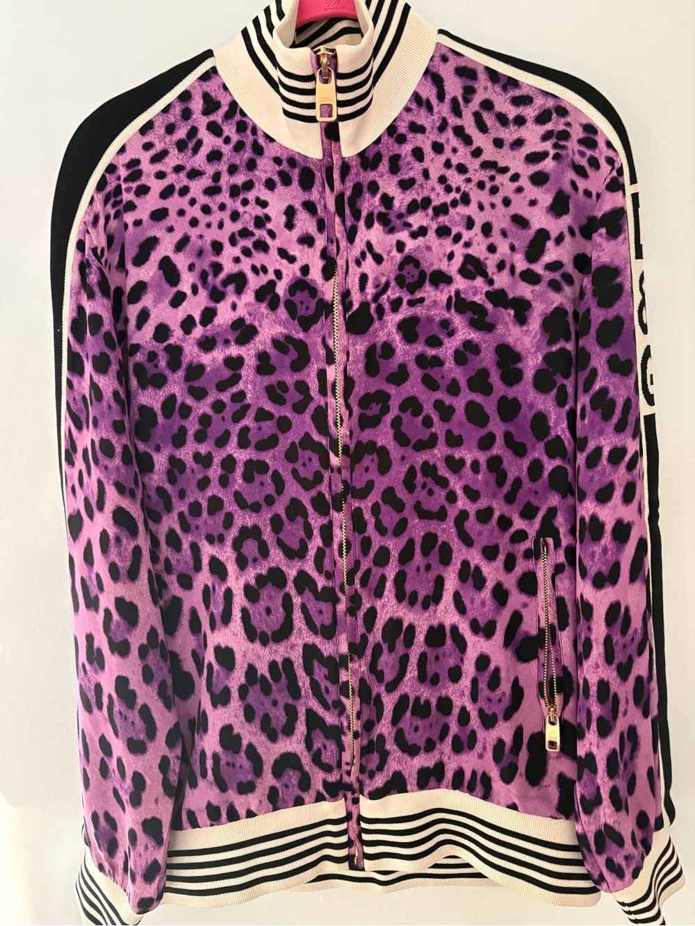 Dolce & Gabbana Purple and Black Leopard-Print Bomber Jacket